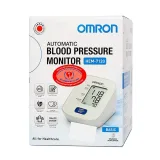 Mặt trước vỏ hộp máy đo huyết áp Omron HEM-7120 công nghệ Intellisense và tem Hội Tim Mạch