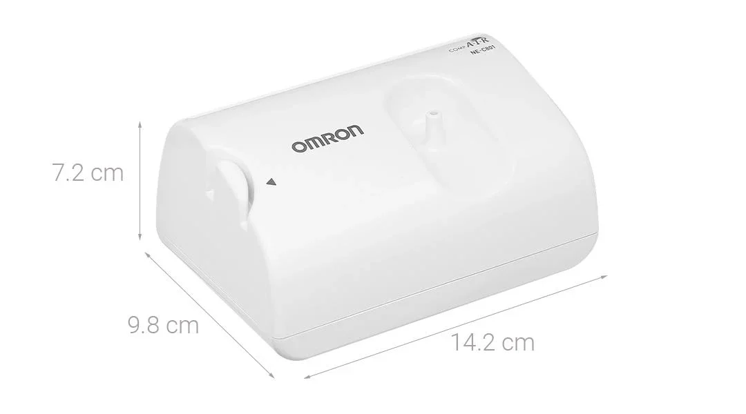 Kích thước nhỏ gọn 14.2 x 9.8 x 7.2 cm của thân máy xông mũi họng Omron NE-C801