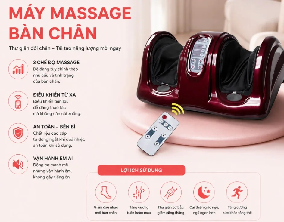 Các tính năng nổi bật 3 chế độ massage điều khiển từ xa thông minh máy Foot Massage