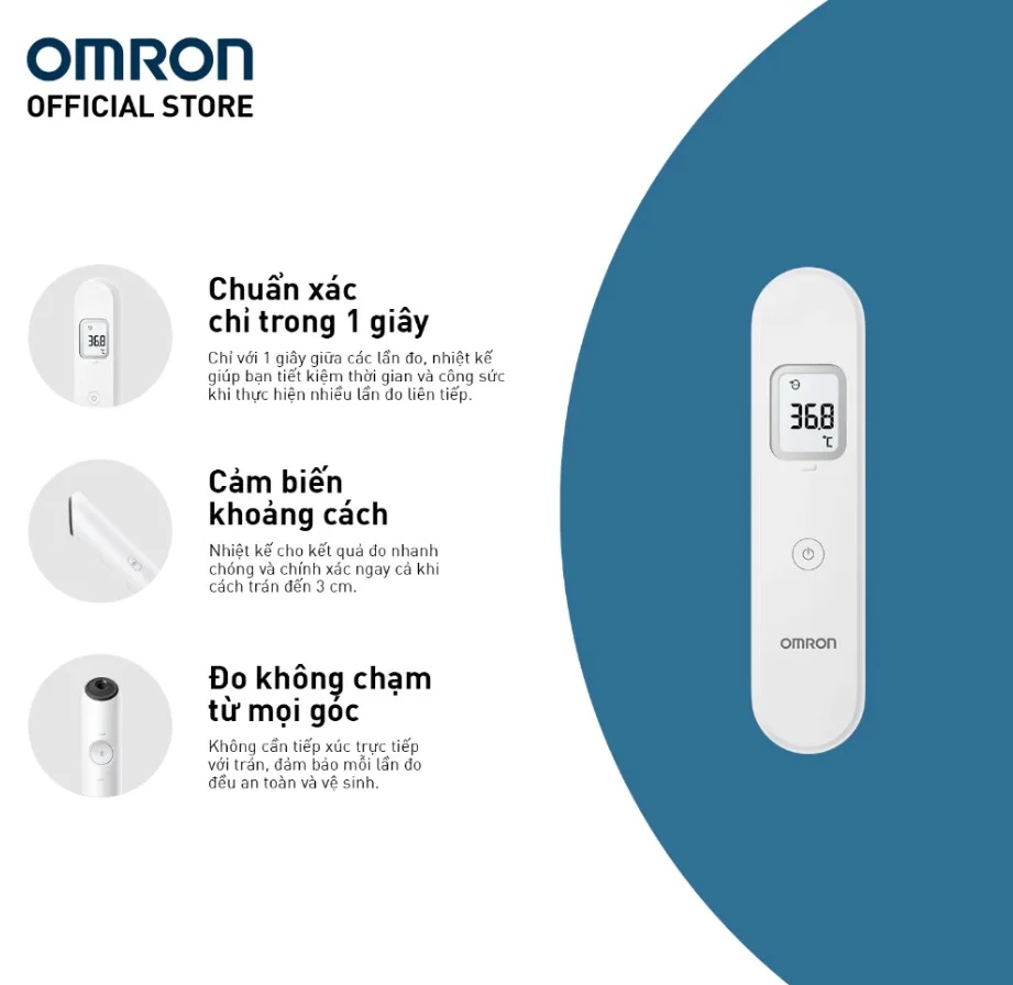 Cảm biến đo nhiệt độ không chạm từ mọi góc đảm bảo vệ sinh máy Omron MC-F300
